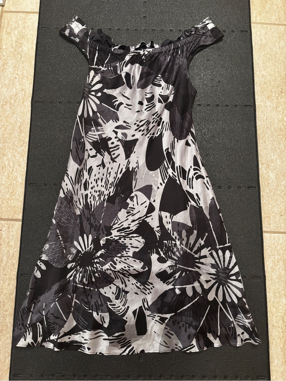 Searle Y2K Black White Floral Off Shoulder Silky Midi Dress